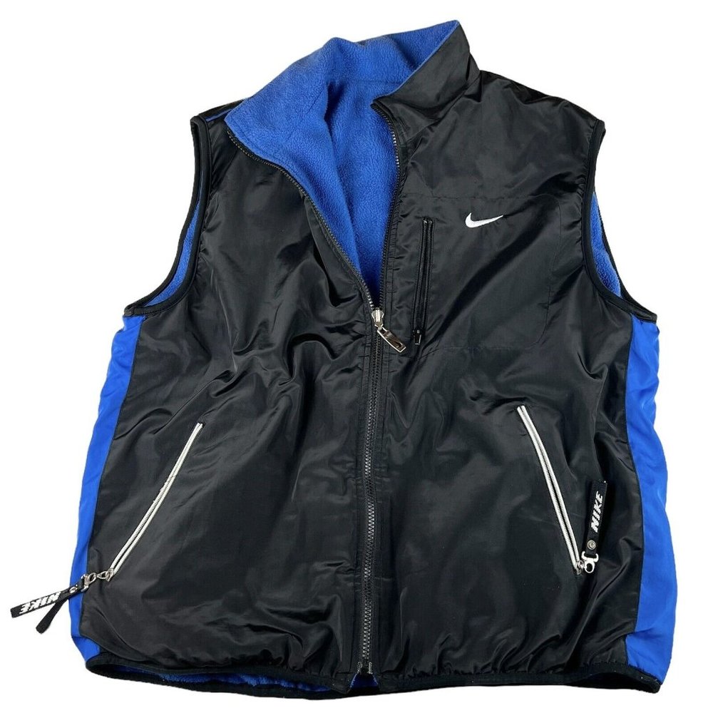 Vintage 00’ Mens NIKE Reversible Fleece Lined Vest Jacket Black Blue L Large